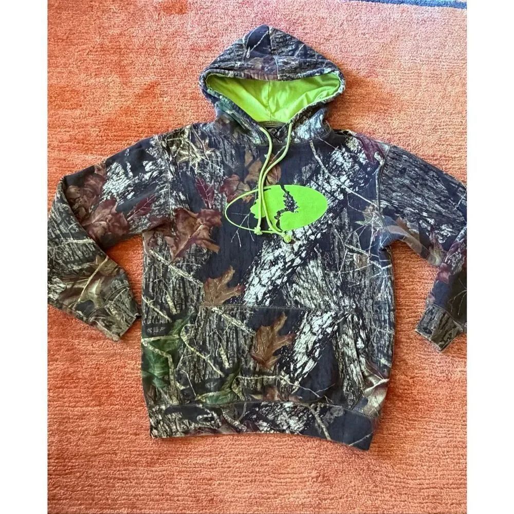 Mossy Oak Camo Hoodie S Green Logo Streetwear Y2K Unisex